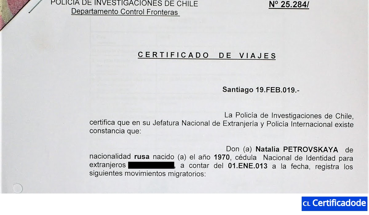 Certificado de viajes PDI Certificado de viajes PDI